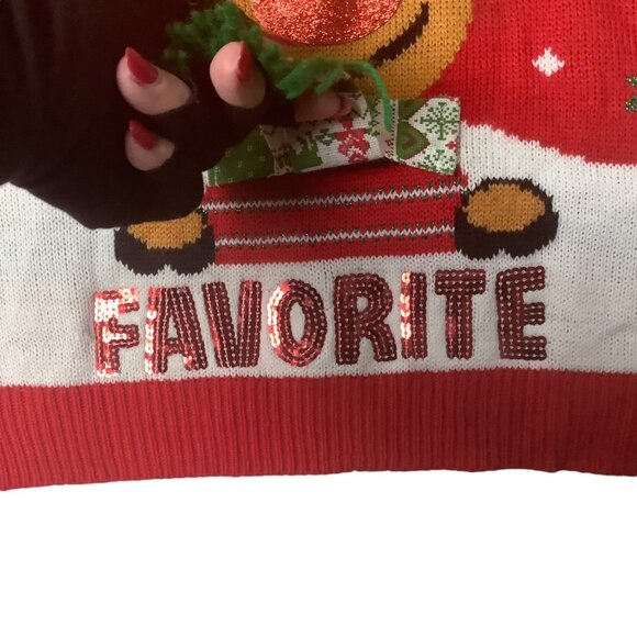 Santa's Favorite Reindeer Ugly Christmas Sequins Bells Sweater Women Medium - Picture 3 of 9